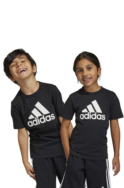 Дитяча бавовняна футболка adidas LK BL CO колір чорний з принтом
