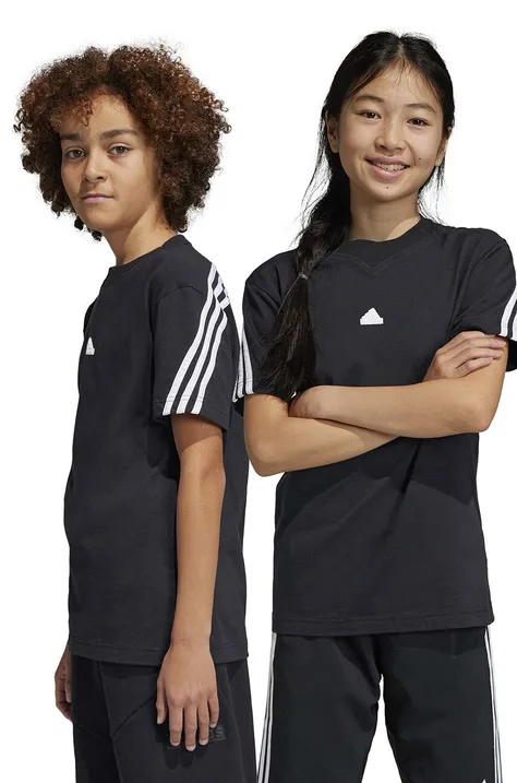 Детская хлопковая футболка adidas U FI 3S цвет чёрный с аппликацией