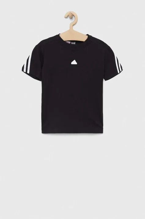 Дитяча бавовняна футболка adidas U FI 3S колір чорний з аплікацією