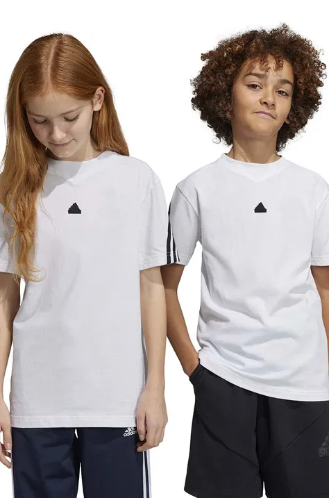 Παιδικό βαμβακερό μπλουζάκι adidas U FI 3S χρώμα: άσπρο