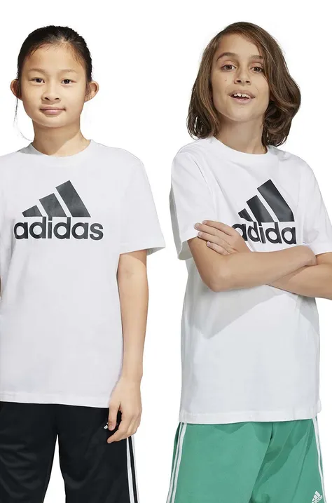 Детска памучна тениска adidas U BL в бяло с принт