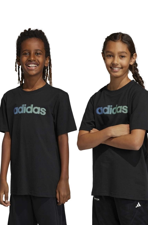 Dětské bavlněné tričko adidas černá barva, s potiskem