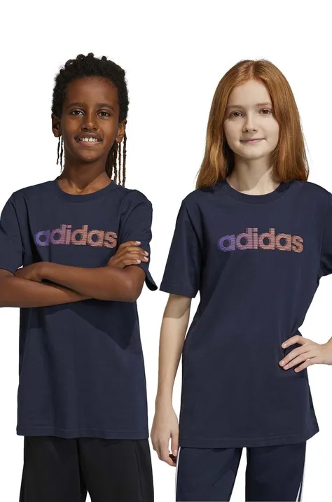 Adidas gyerek pamut póló sötétkék, nyomott mintás
