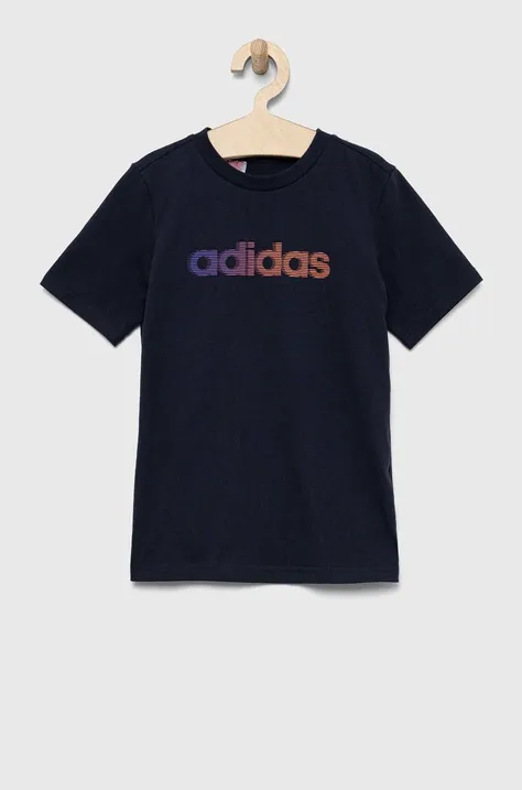 adidas t-shirt bawełniany dziecięcy kolor granatowy z nadrukiem