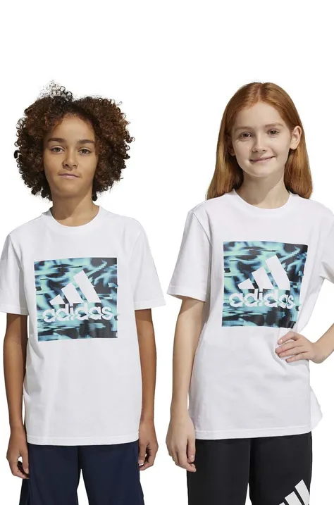 adidas t-shirt bawełniany dziecięcy kolor biały z nadrukiem