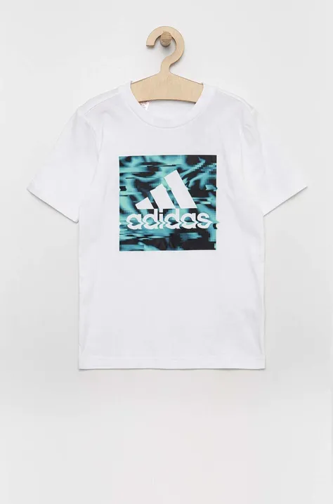 adidas t-shirt bawełniany dziecięcy kolor biały z nadrukiem