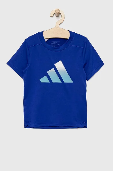 Дитяча футболка adidas B TI TEE колір синій з принтом