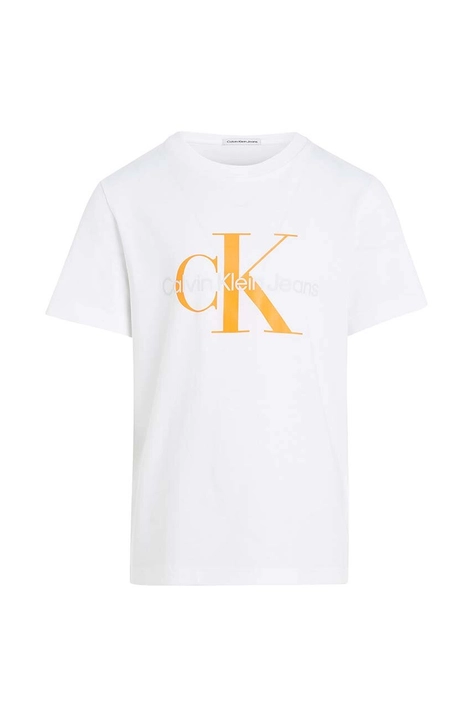 Calvin Klein Jeans t-shirt bawełniany dziecięcy kolor biały z nadrukiem