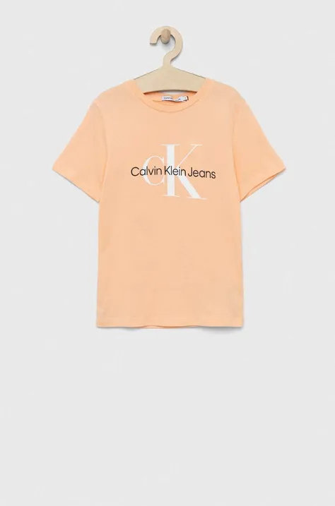 Calvin Klein Jeans t-shirt bawełniany dziecięcy kolor pomarańczowy z nadrukiem