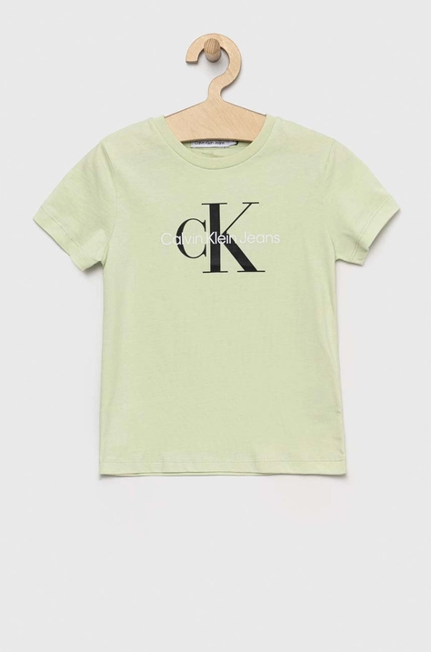 Calvin Klein Jeans t-shirt bawełniany dziecięcy kolor zielony z nadrukiem