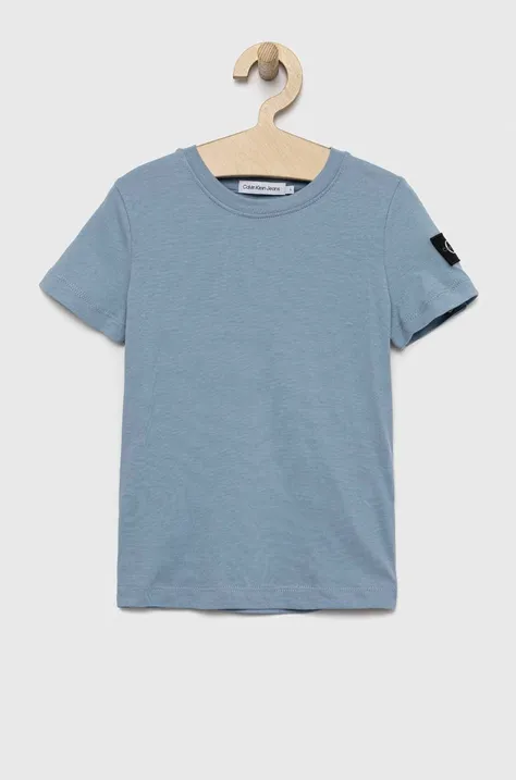 Calvin Klein Jeans t-shirt bawełniany dziecięcy kolor niebieski z aplikacją