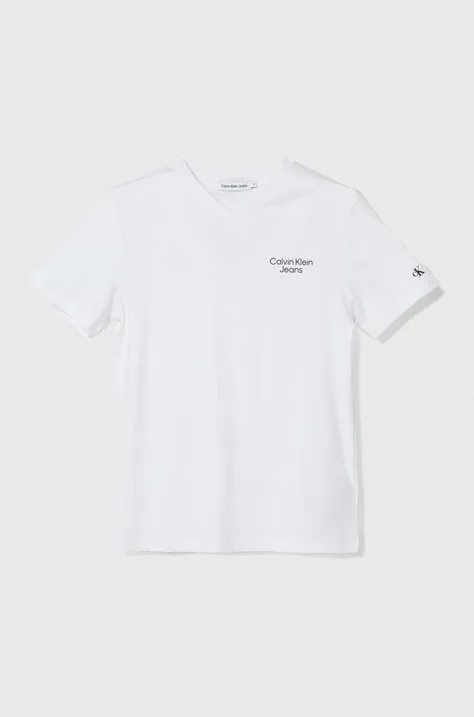 Otroška bombažna kratka majica Calvin Klein Jeans bela barva