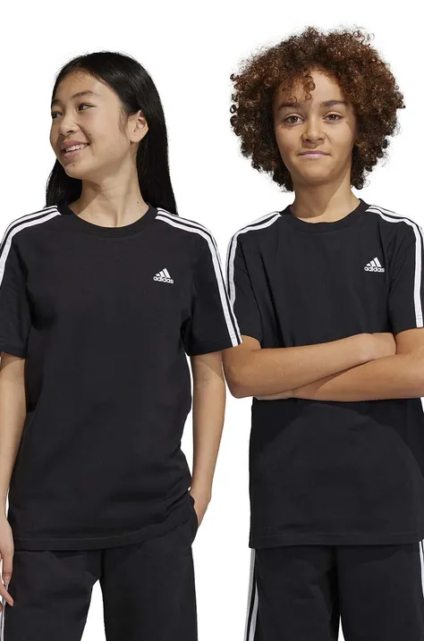 Детска памучна тениска adidas U 3S в черно с апликация