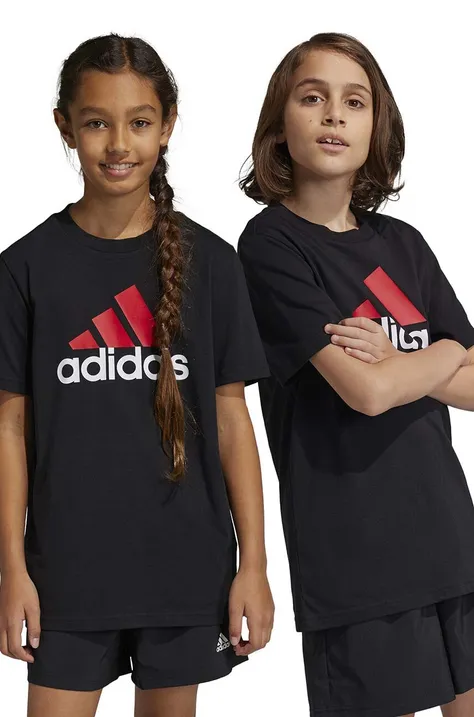 Детская хлопковая футболка adidas U BL 2 TEE цвет чёрный с принтом