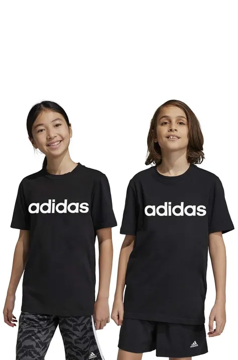 Детская хлопковая футболка adidas U LIN цвет чёрный с принтом