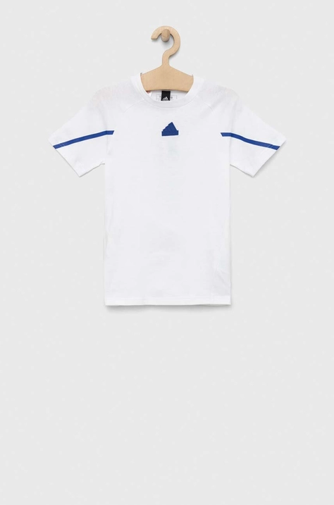 adidas tricou de bumbac pentru copii B D4GMDY culoarea alb, cu imprimeu