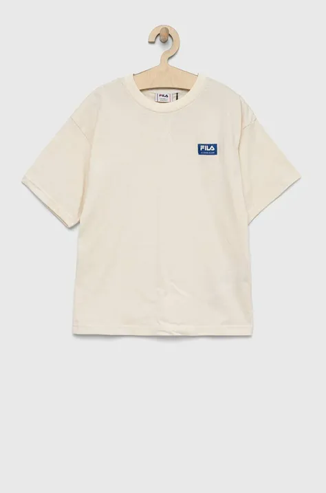 Dětské bavlněné tričko Fila béžová barva, s aplikací
