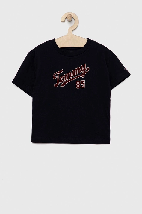 Tommy Hilfiger t-shirt bawełniany dziecięcy kolor granatowy z nadrukiem