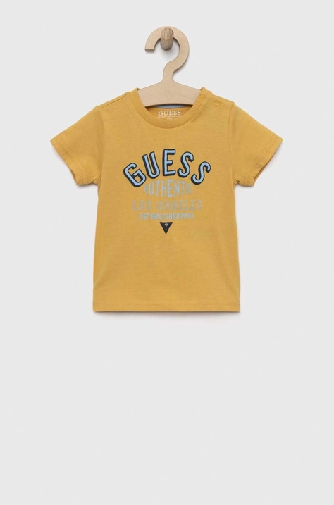 Μωρό βαμβακερό μπλουζάκι Guess χρώμα: κίτρινο