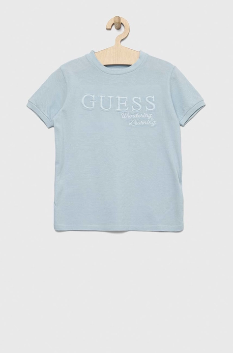 Детская хлопковая футболка Guess с аппликацией