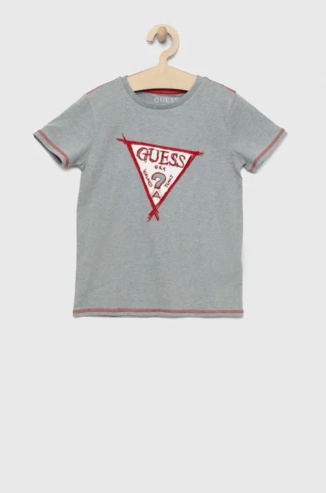Detské tričko Guess šedá farba, s nášivkou