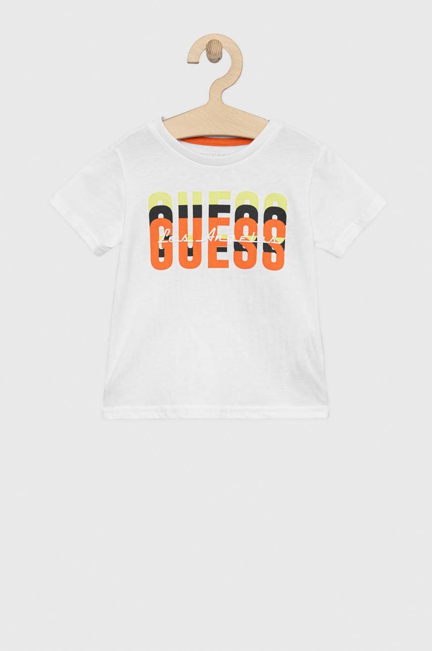 Guess t-shirt bawełniany dziecięcy kolor biały z nadrukiem
