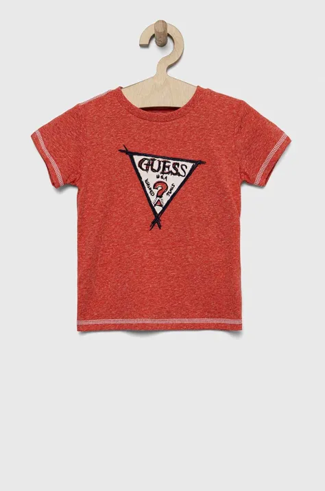 Dječja majica kratkih rukava Guess boja: crvena, melanž