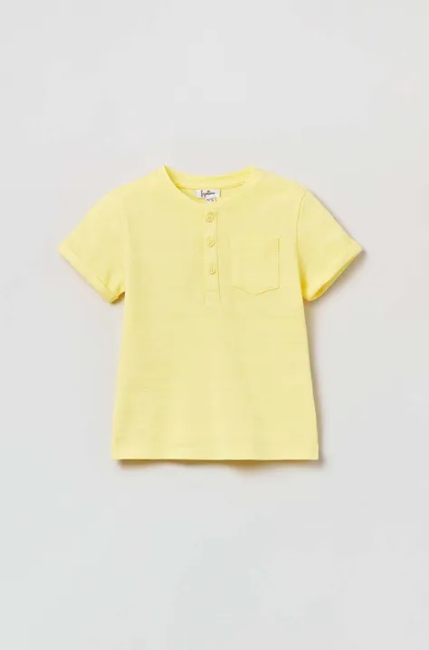 OVS t-shirt bawełniany niemowlęcy kolor żółty gładki