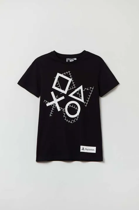 OVS t-shirt bawełniany dziecięcy kolor czarny z nadrukiem