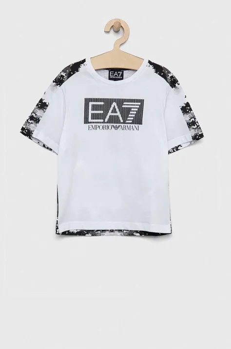 EA7 Emporio Armani t-shirt bawełniany dziecięcy kolor biały wzorzysty