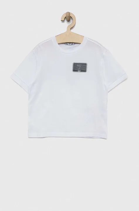 Otroška bombažna kratka majica EA7 Emporio Armani bela barva