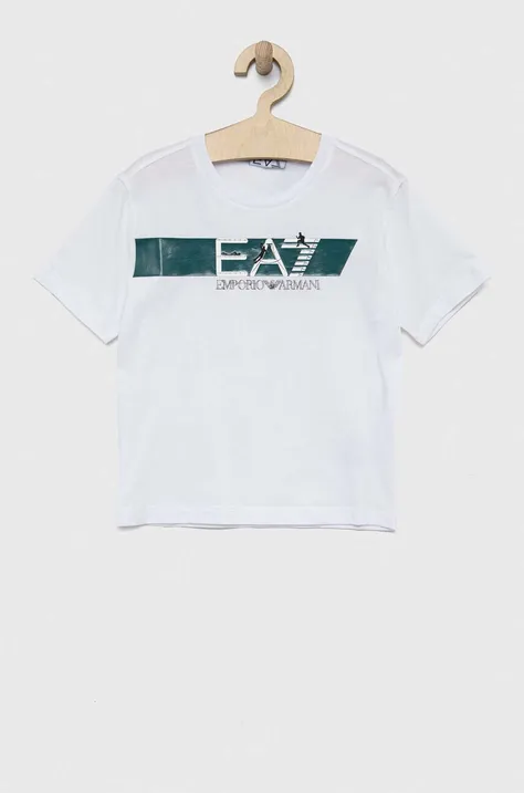 Дитяча бавовняна футболка EA7 Emporio Armani колір білий з принтом