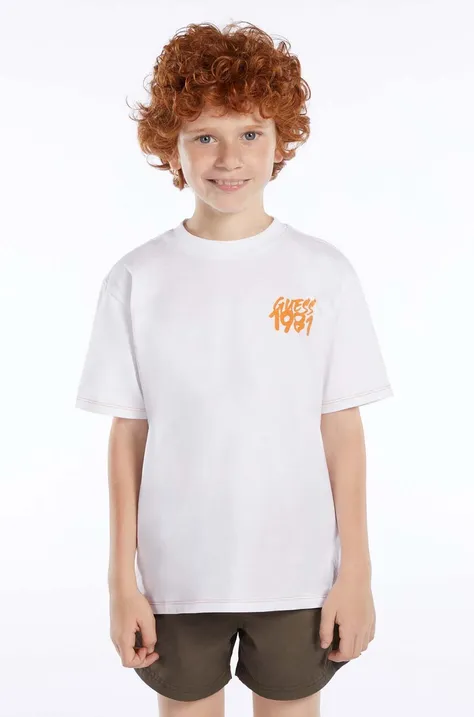 Детская хлопковая футболка Guess цвет белый с принтом