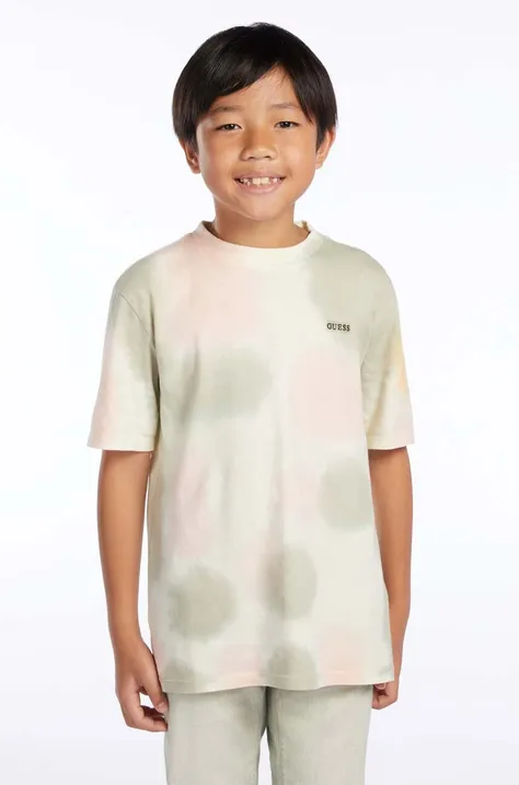 Детская хлопковая футболка Guess цвет зелёный узорная
