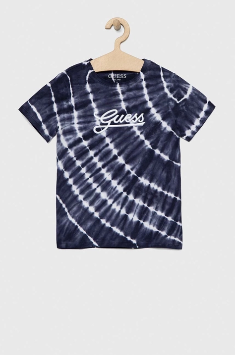 Guess t-shirt bawełniany dziecięcy kolor granatowy wzorzysty