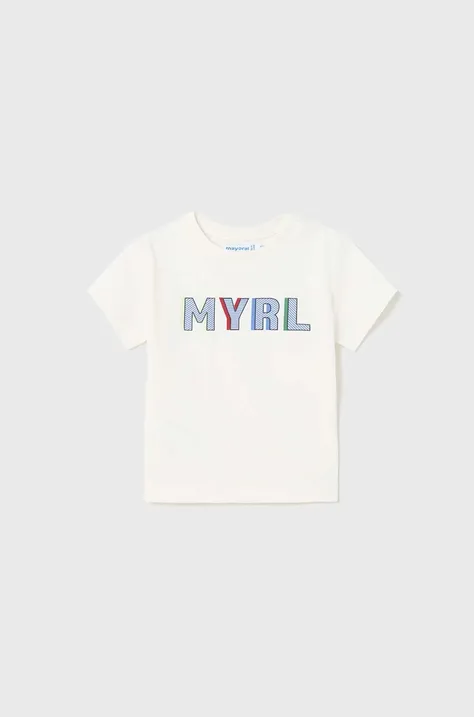 Mayoral t-shirt bawełniany dziecięcy kolor biały z nadrukiem