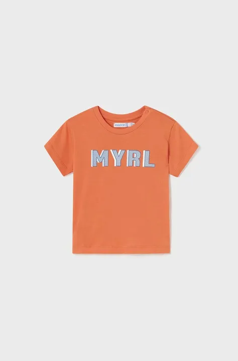 Detské bavlnené tričko Mayoral oranžová farba, s potlačou