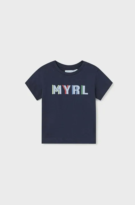 Дитяча бавовняна футболка Mayoral колір синій з принтом