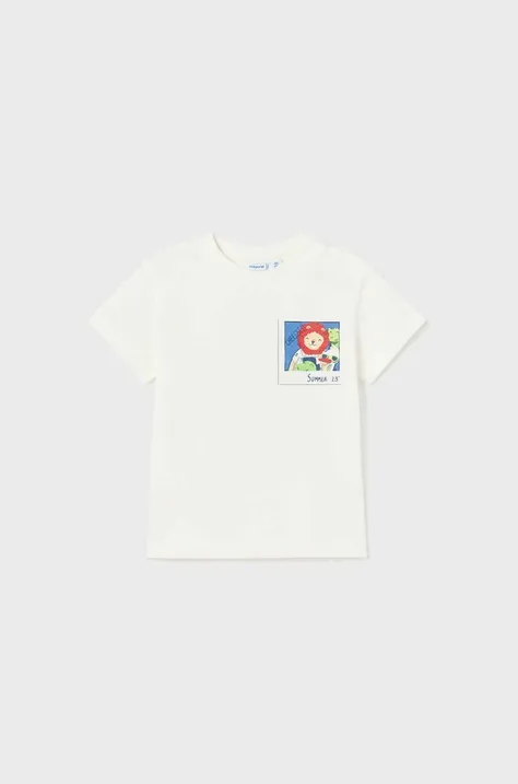 Бавовняна футболка для немовлят Mayoral колір білий з принтом