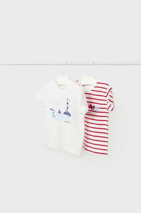 Детская хлопковая футболка Mayoral цвет белый узорная