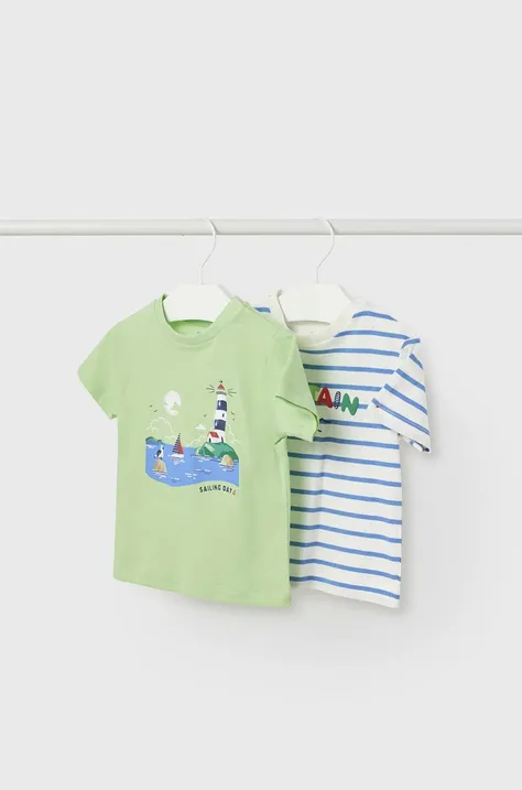 Mayoral t-shirt bawełniany niemowlęcy (2-pack) kolor zielony wzorzysty
