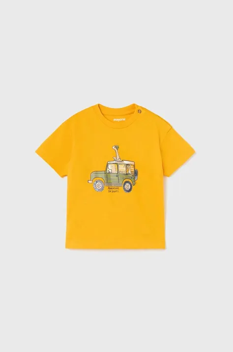 Mayoral t-shirt bawełniany niemowlęcy kolor żółty z nadrukiem