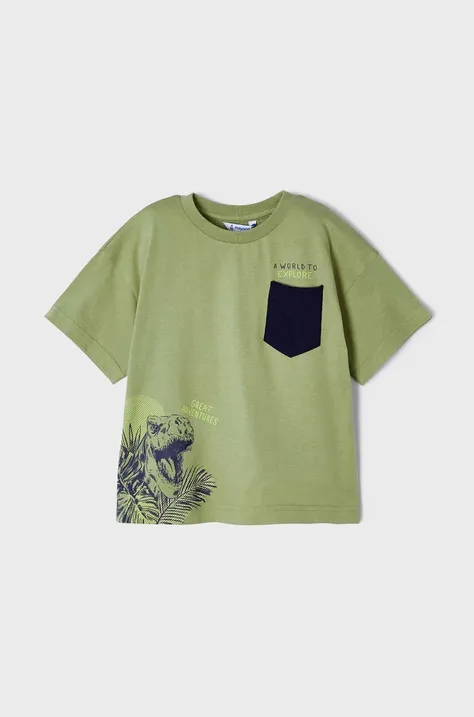 Детска памучна тениска Mayoral в зелено с принт