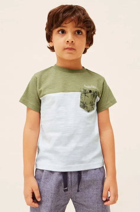 Детская хлопковая футболка Mayoral цвет зелёный с принтом
