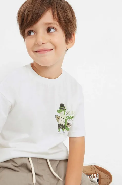 Дитяча бавовняна футболка Mayoral колір білий з принтом