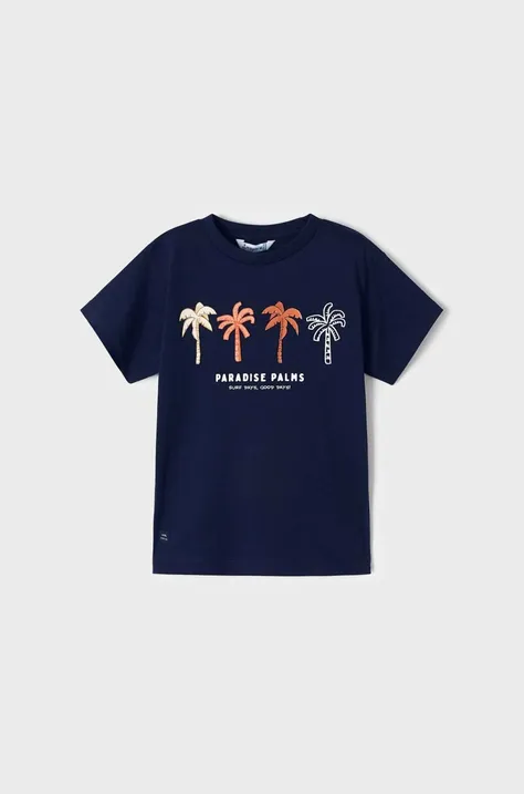 Mayoral t-shirt bawełniany dziecięcy kolor granatowy z nadrukiem