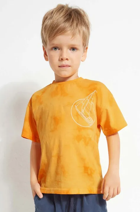 Detské bavlnené tričko Mayoral oranžová farba, vzorovaný