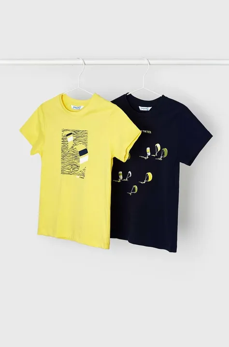 Mayoral t-shirt bawełniany dziecięcy (2-pack) kolor żółty z nadrukiem