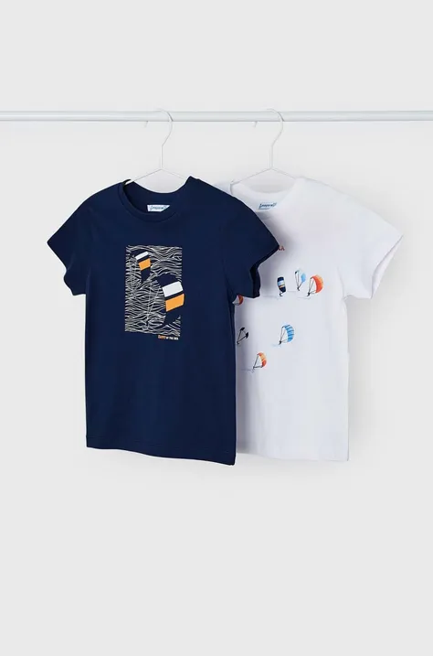 Mayoral t-shirt bawełniany dziecięcy (2-pack) kolor niebieski z nadrukiem