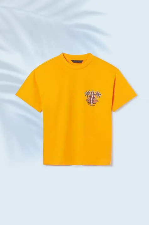 Детска памучна тениска Mayoral в оранжево с принт